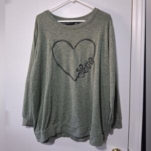 Joei & I Green Relaxed Long Sleeve Shirt with Heart Design Size 2X